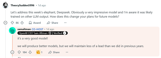 被DeepSeek干服了！OpenAI承认闭源错误，领先优势变小插图3