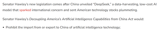 美国新法案：禁止进口中国DeepSeek，违规罚1亿美元、监禁-龙跃AI
